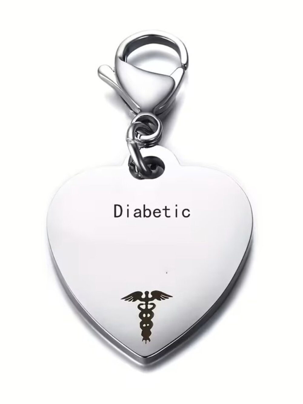 Diabetic Medical Alert Heart Charm Diabetes Emergency ID Bracelet Pendant